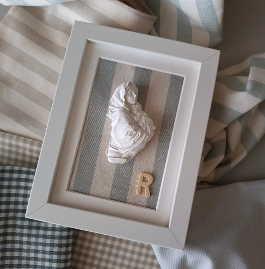 Virgen María con Niño Jesús rayas azul claro