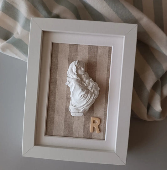 Virgen María con Niño Jesús rayas beige