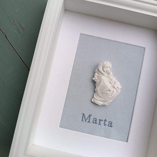 Virgen y Niño Jesús azul con nombre