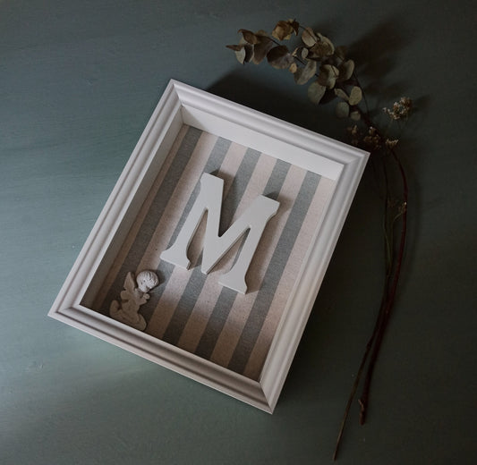 Letra con Ángel de la Guarda rayas azul claro