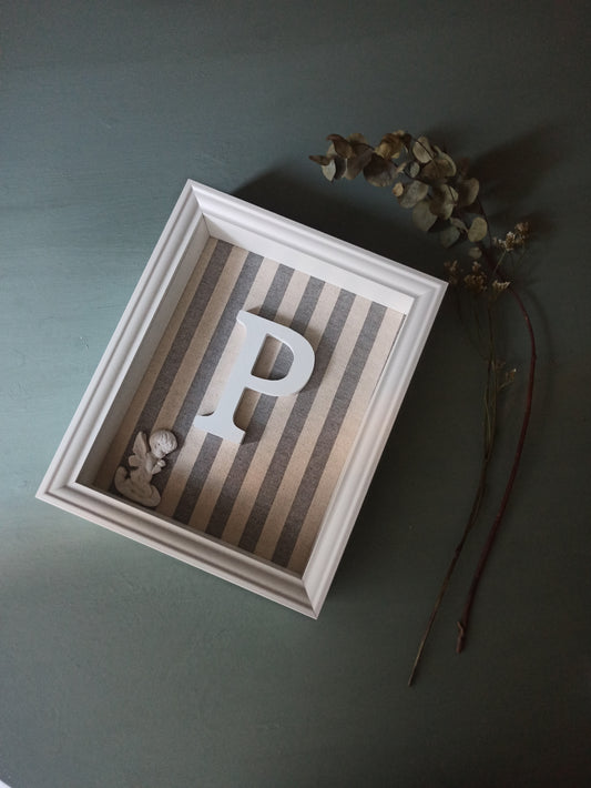 Letra con Ángel de la Guarda rayas azul