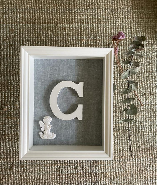 Letra con Ángel de la Guarda azul