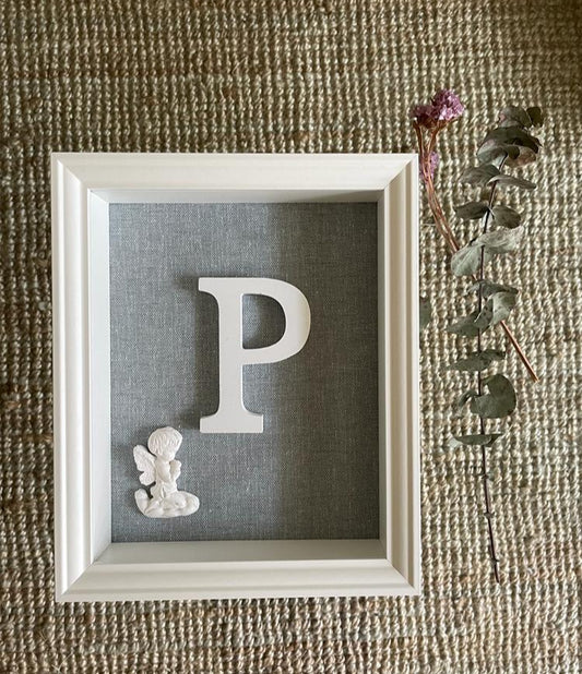 Letra con Ángel de la Guarda azul