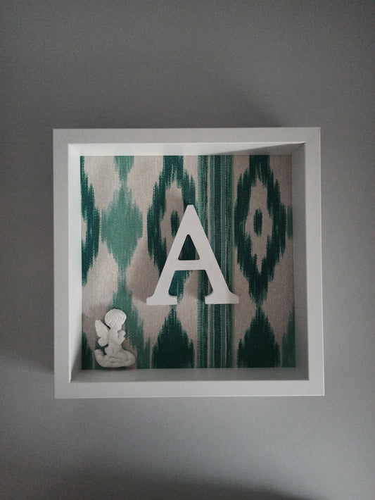 Letra con Ángel de la Guarda mallorquina turquesa