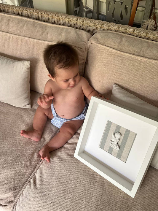 Ángel de la Guarda grande rayas azul claro