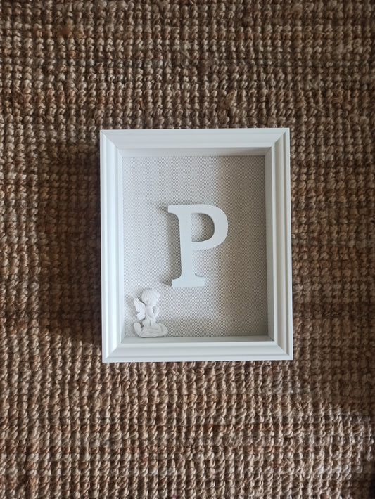 Letra con Ángel de la Guarda beige espiga