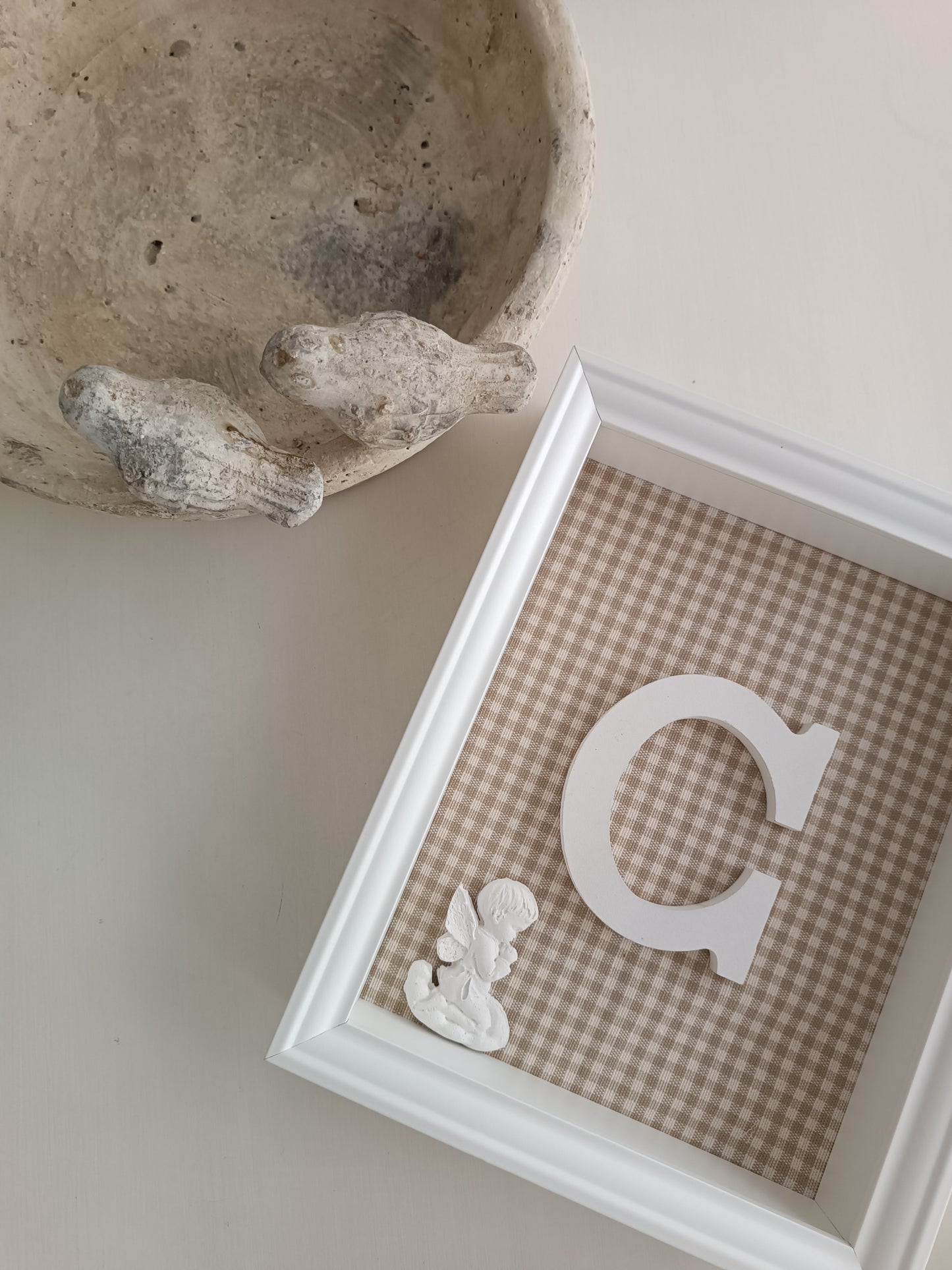Letra con Ángel de la Guarda vichy amarillo