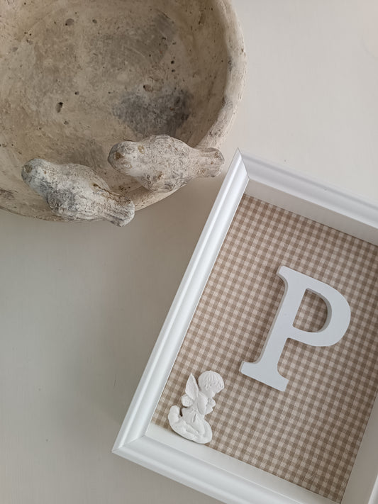 Letra con Ángel de la Guarda vichy amarillo