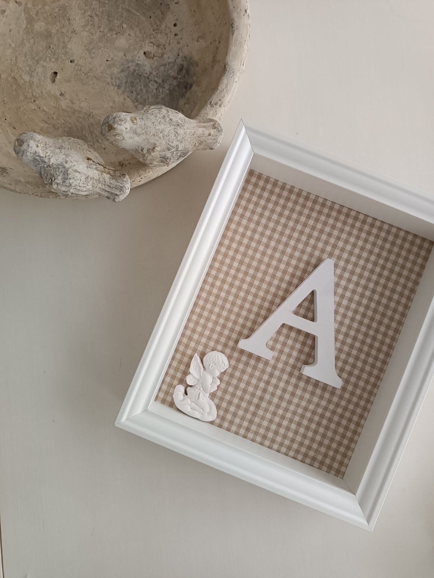 Letra con Ángel de la Guarda vichy amarillo