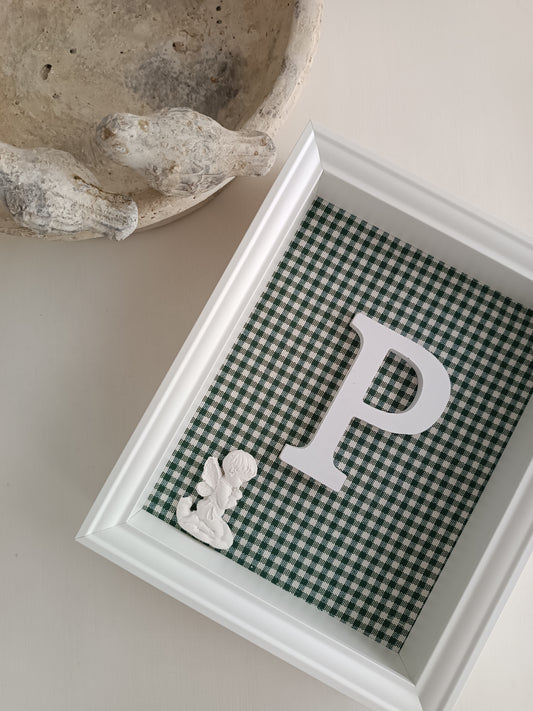 Letra con Ángel de la Guarda vichy verde